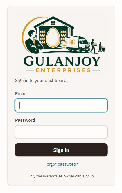 Gulanjoy Enterprises owner login screen